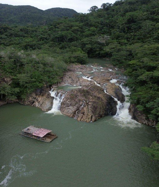 Jungle pontoon river cruise and waterfall in Belize